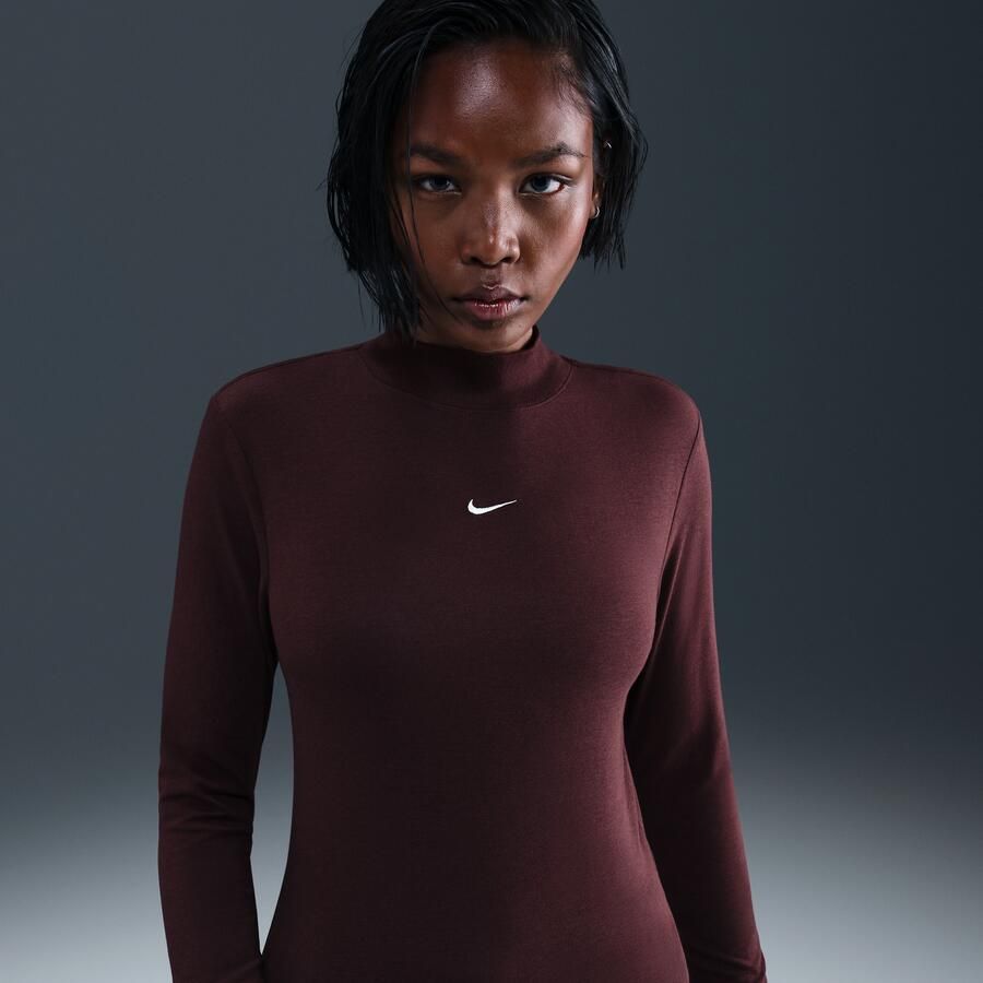 Nike Chill Knit aansluitend T-shirt met mock-hals en lange mouwen voor dames Rood - Foto 4