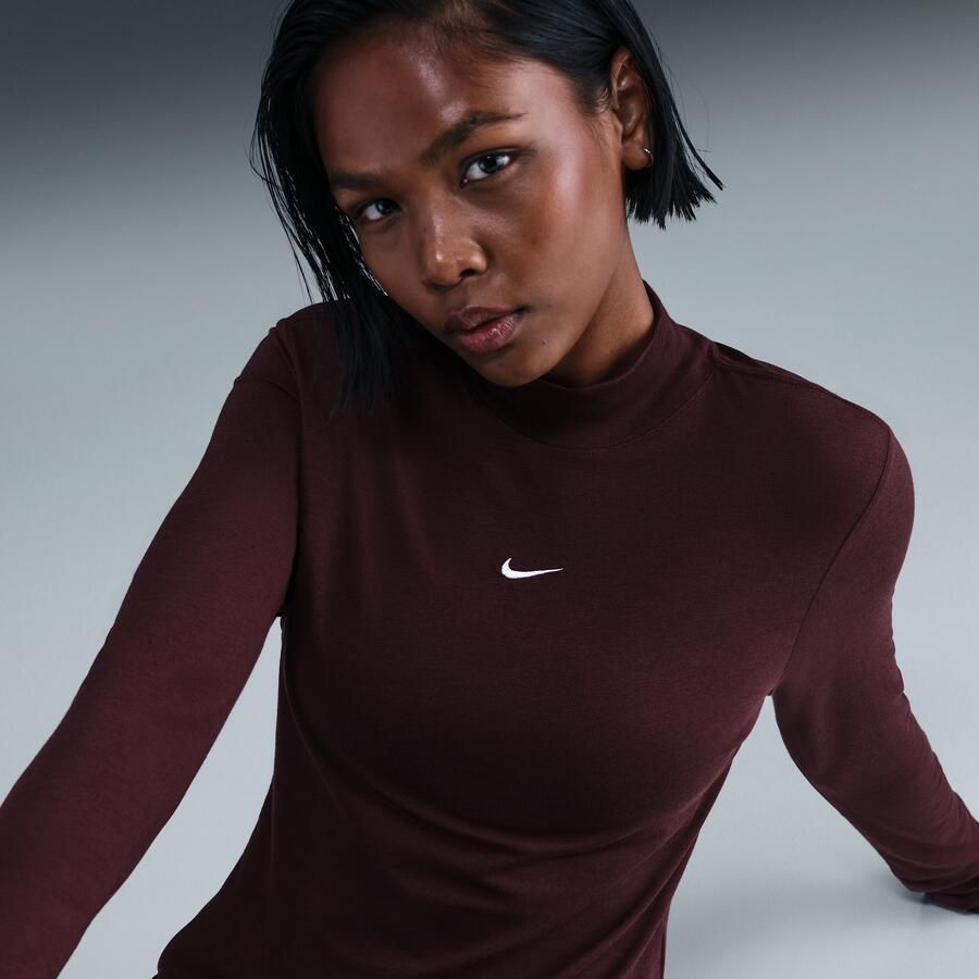 Nike Chill Knit aansluitend T-shirt met mock-hals en lange mouwen voor dames Rood - Foto 2