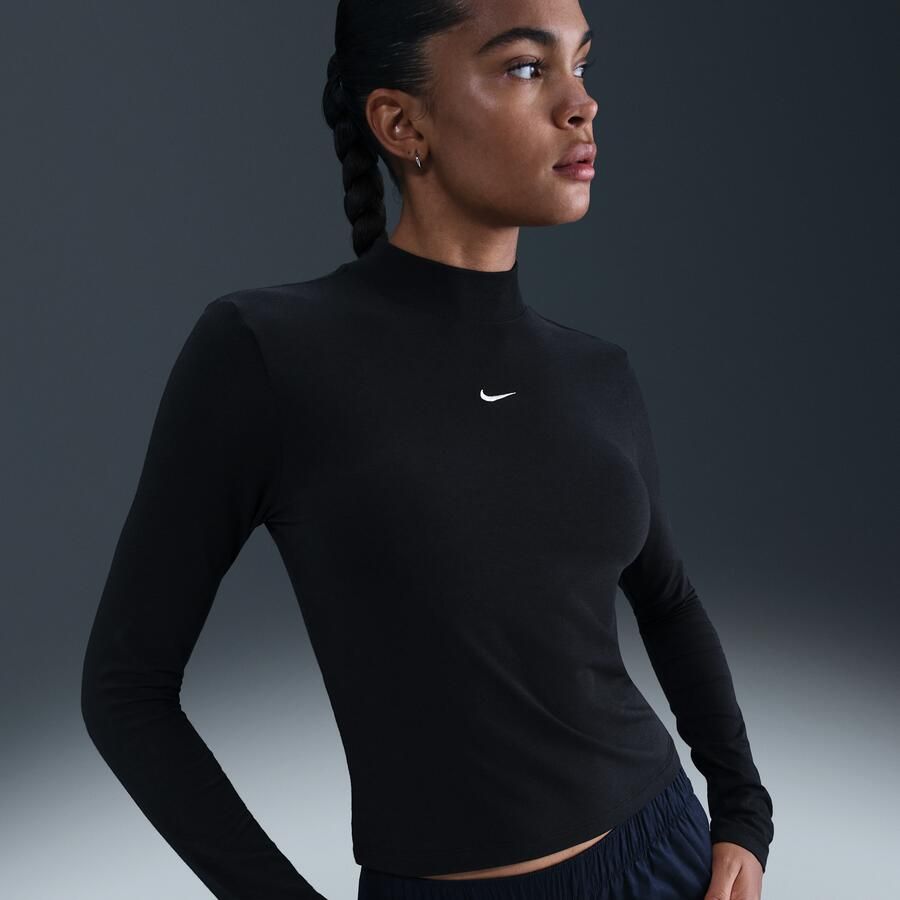 Nike Chill Knit aansluitend T-shirt met mock-hals en lange mouwen voor dames Zwart - Foto 4
