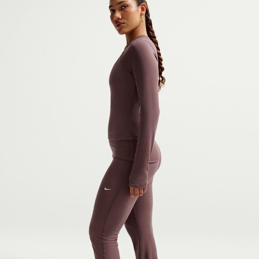 Nike Chill Knit aansluitende geribde broek met halfhoge taille voor dames Paars - Foto 3