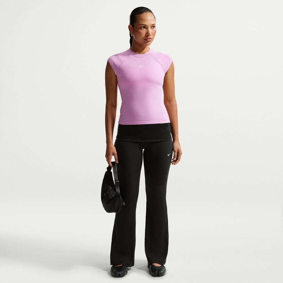 Nike Chill Knit aansluitende geribde broek met halfhoge taille voor dames Zwart - Foto 4