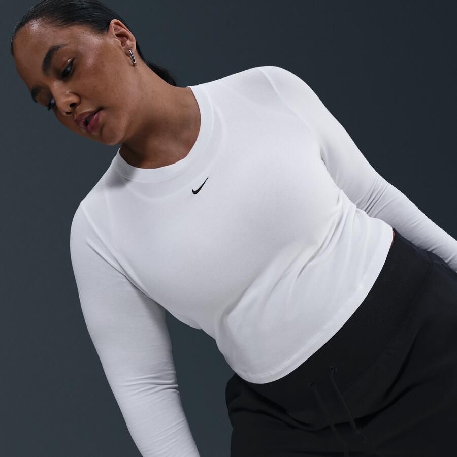 Nike Chill Knit korte aansluitende damestop met lange mouwen (Plus Size) Wit - Foto 2