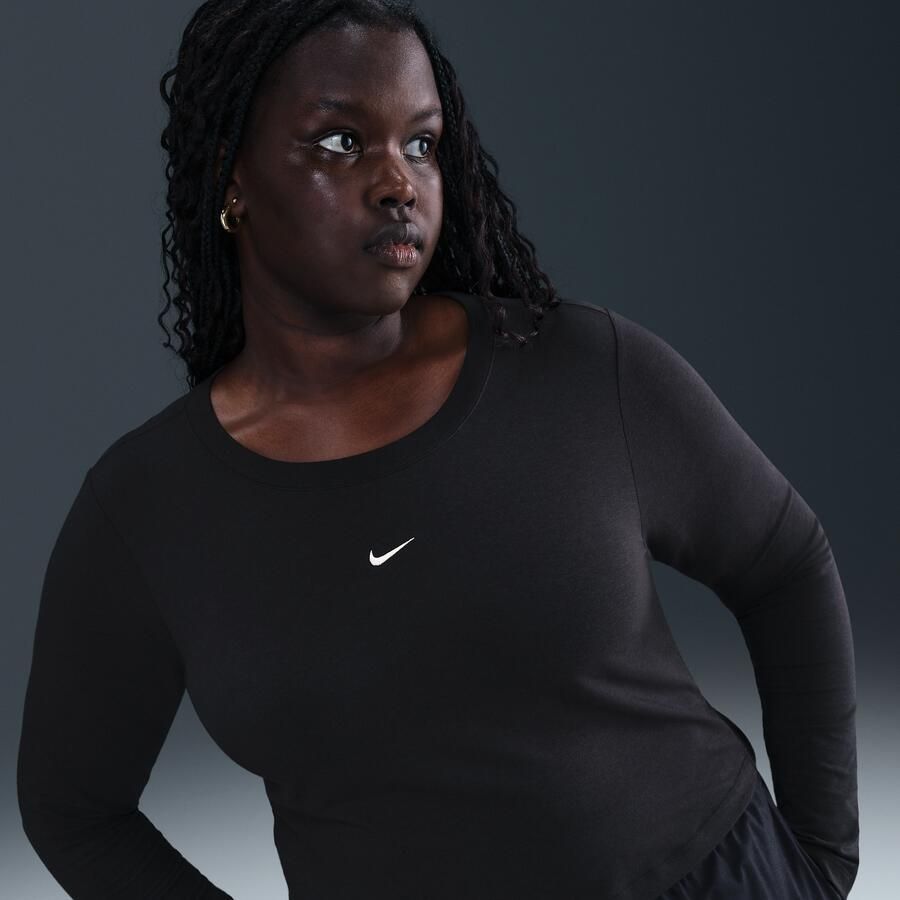 Nike Chill Knit korte aansluitende damestop met lange mouwen (Plus Size) Zwart - Foto 4