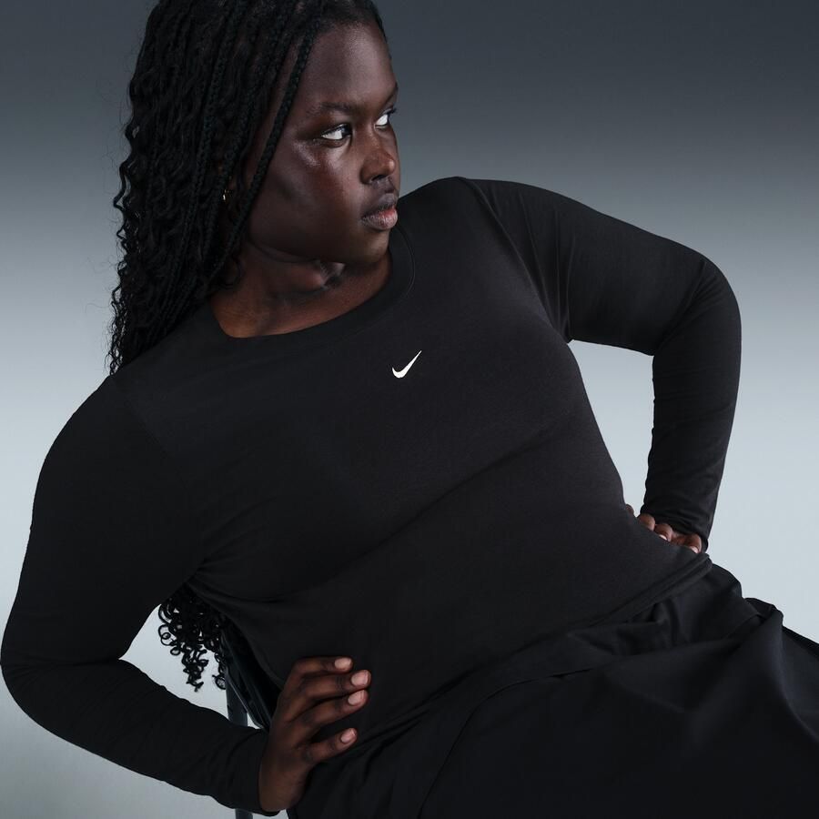 Nike Chill Knit korte aansluitende damestop met lange mouwen (Plus Size) Zwart - Foto 2