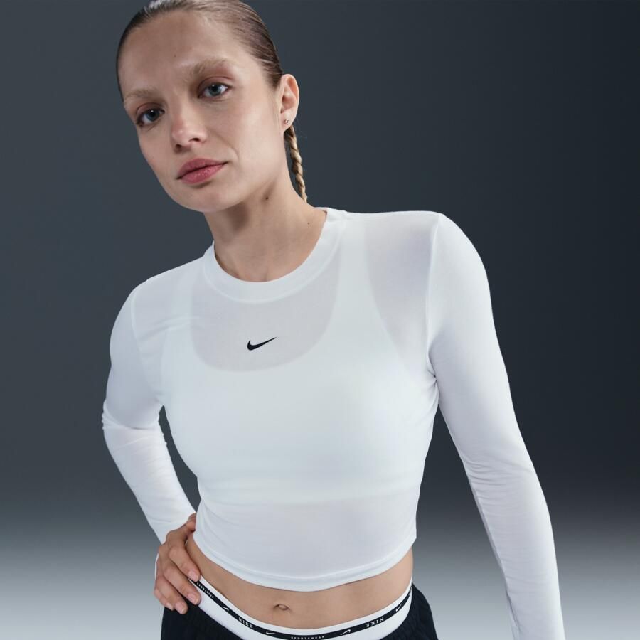 Nike Chill Knit korte aansluitende damestop met lange mouwen Wit - Foto 4