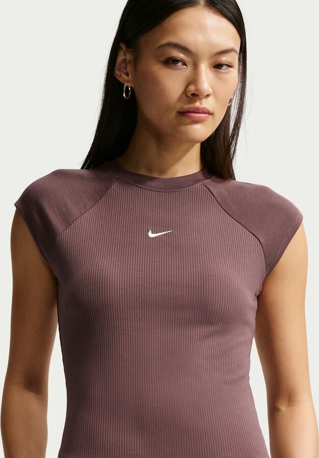 Nike Chill Knit strakke geribde top met korte mouwen voor dames Paars - Foto 4