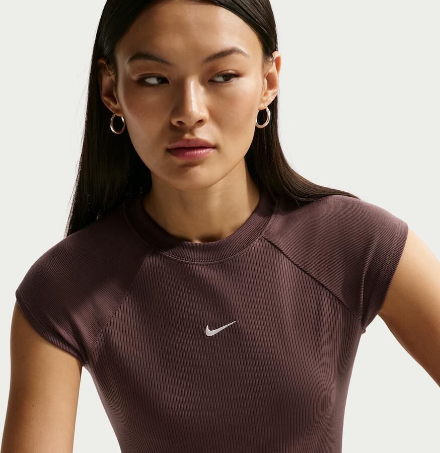 Nike Chill Knit strakke geribde top met korte mouwen voor dames Paars - Foto 2