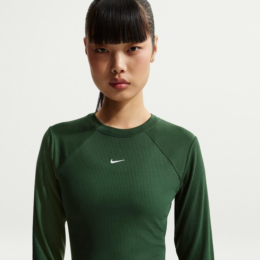 Nike Chill Knit strakke geribde top met lange mouwen voor dames Groen - Foto 4