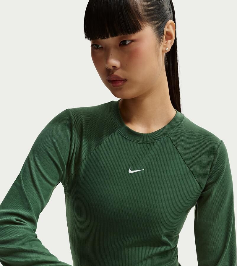 Nike Chill Knit strakke geribde top met lange mouwen voor dames Groen - Foto 3