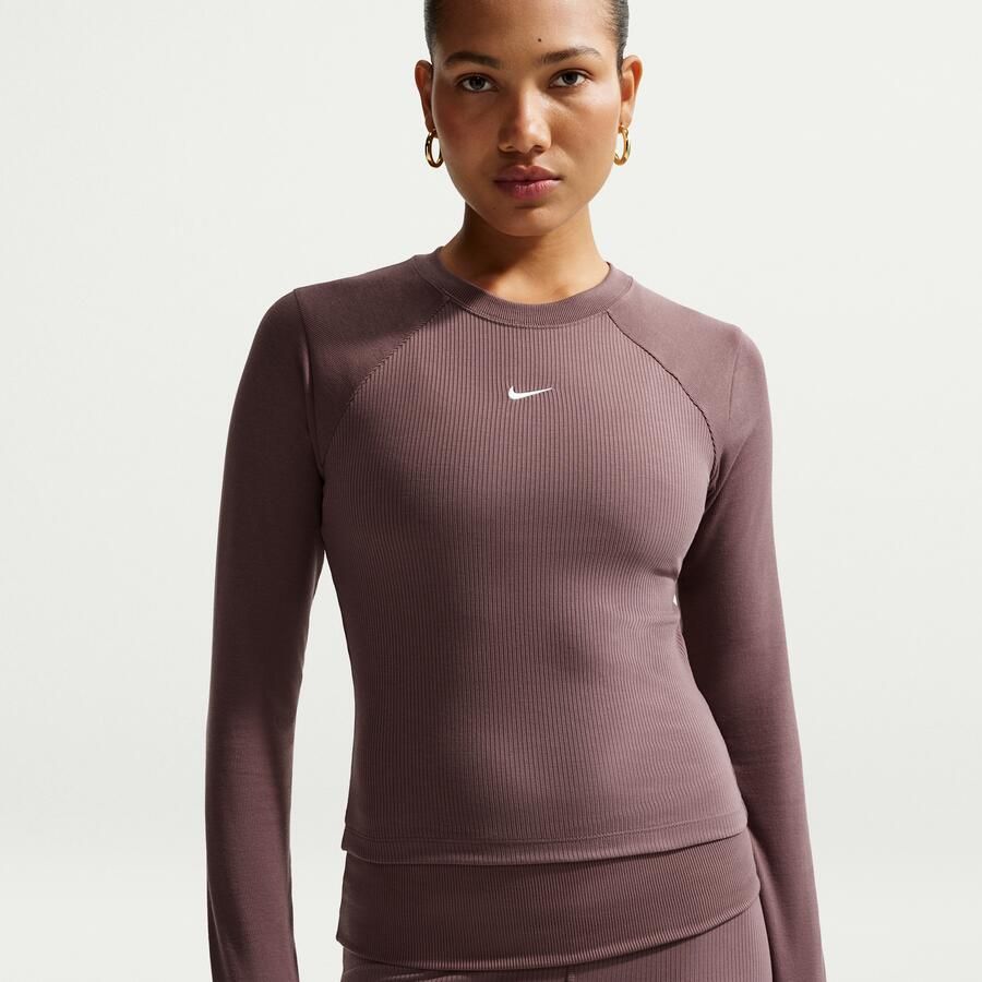 Nike Chill Knit strakke geribde top met lange mouwen voor dames Paars - Foto 4