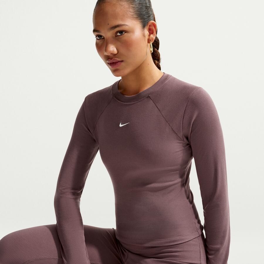 Nike Chill Knit strakke geribde top met lange mouwen voor dames Paars - Foto 2