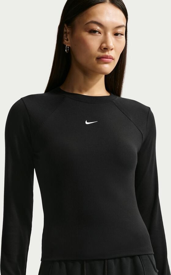 Nike Chill Knit strakke geribde top met lange mouwen voor dames Zwart - Foto 4