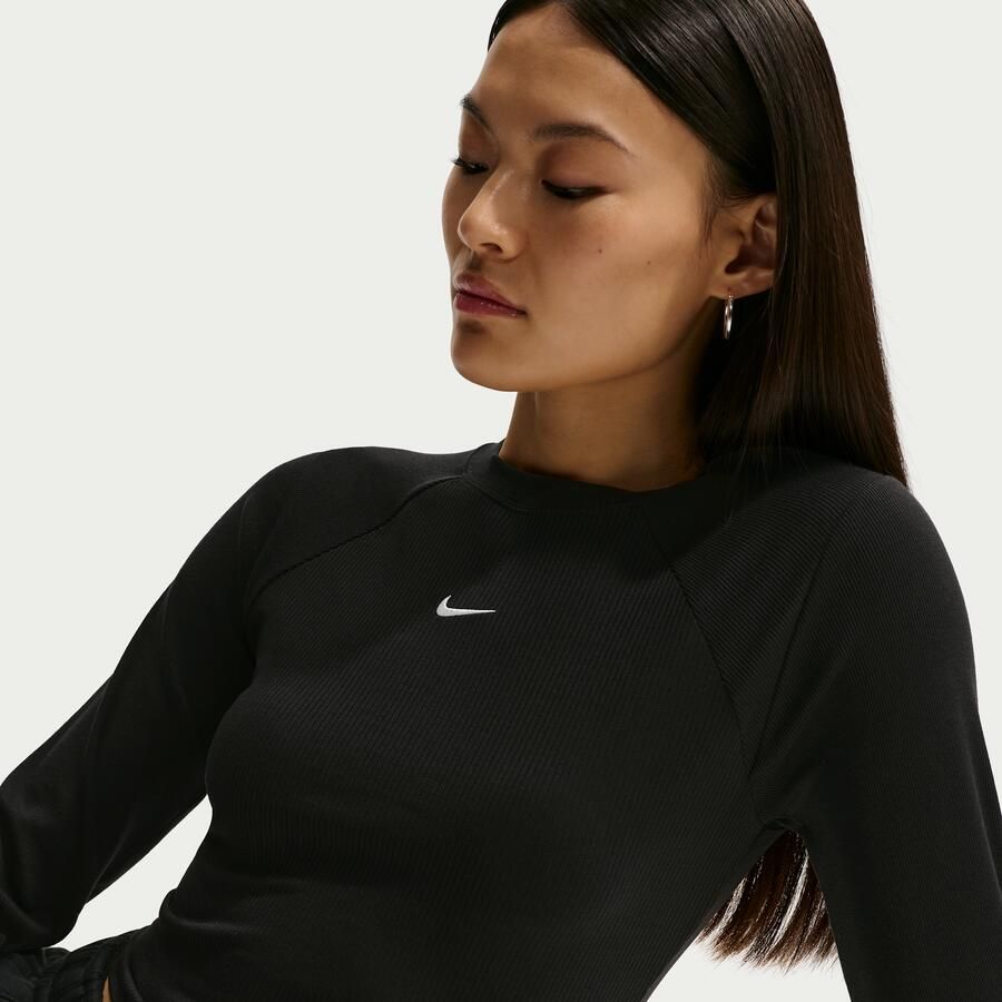 Nike Chill Knit strakke geribde top met lange mouwen voor dames Zwart - Foto 2