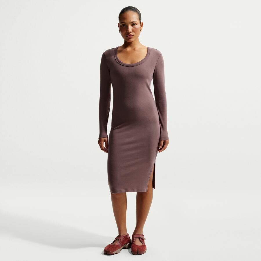 Nike Chill Knit strakke midi-jurk met mini-ribbels en lange mouwen Paars - Foto 4