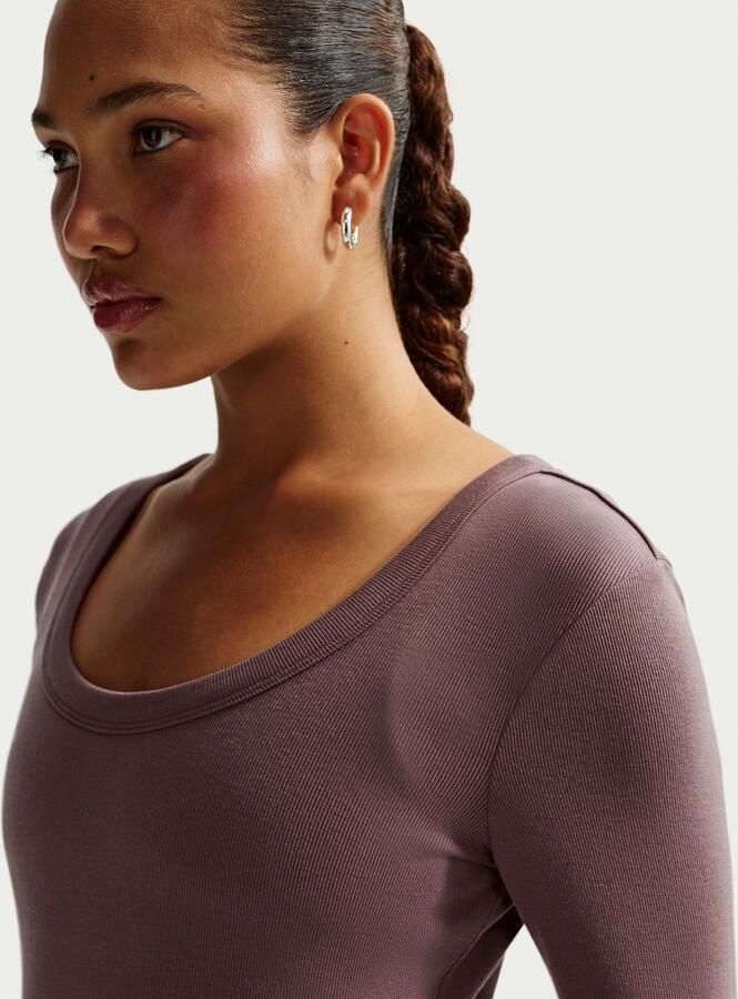 Nike Chill Knit strakke midi-jurk met mini-ribbels en lange mouwen Paars - Foto 2
