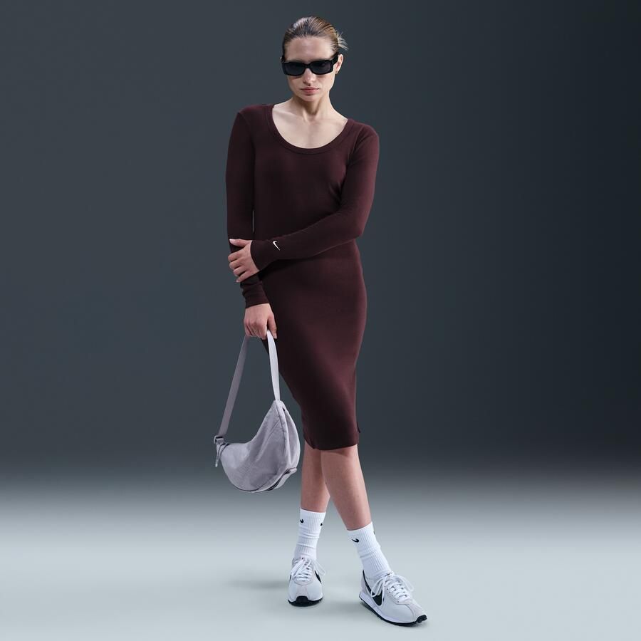 Nike Chill Knit strakke midi-jurk met mini-ribbels en lange mouwen Rood - Foto 4