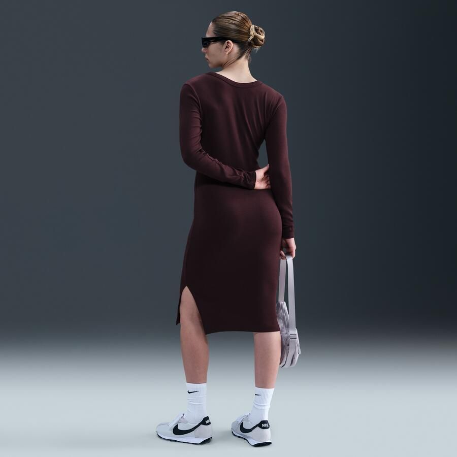 Nike Chill Knit strakke midi-jurk met mini-ribbels en lange mouwen Rood - Foto 3