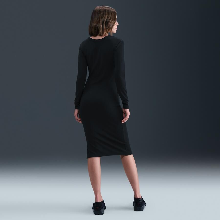Nike Chill Knit strakke midi-jurk met mini-ribbels en lange mouwen Zwart - Foto 3