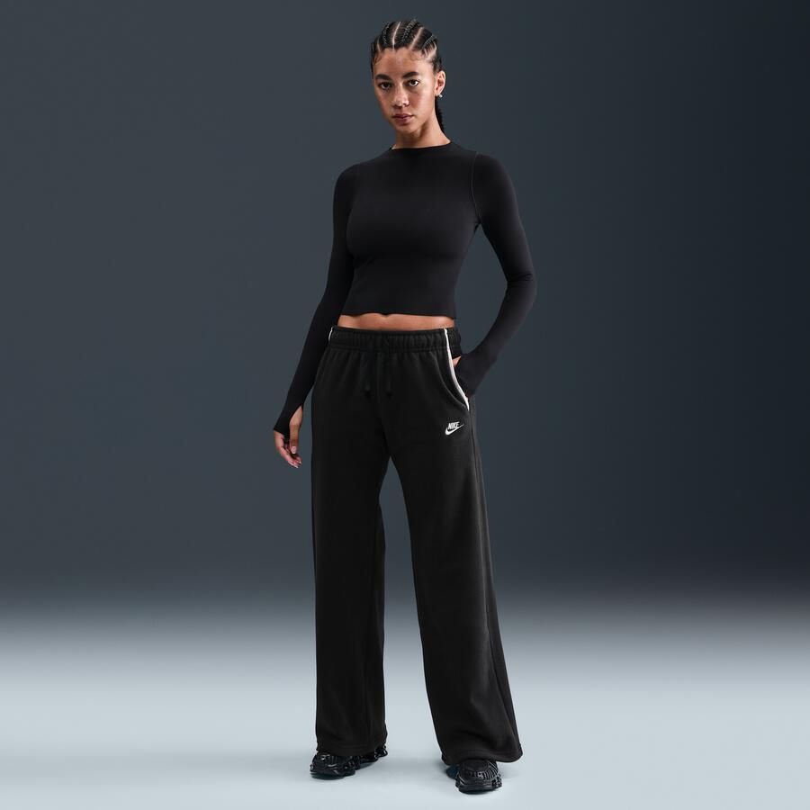 Nike Club Fleece comfortabele broek met wijde pijpen en halfhoge taille voor dames Zwart - Foto 4