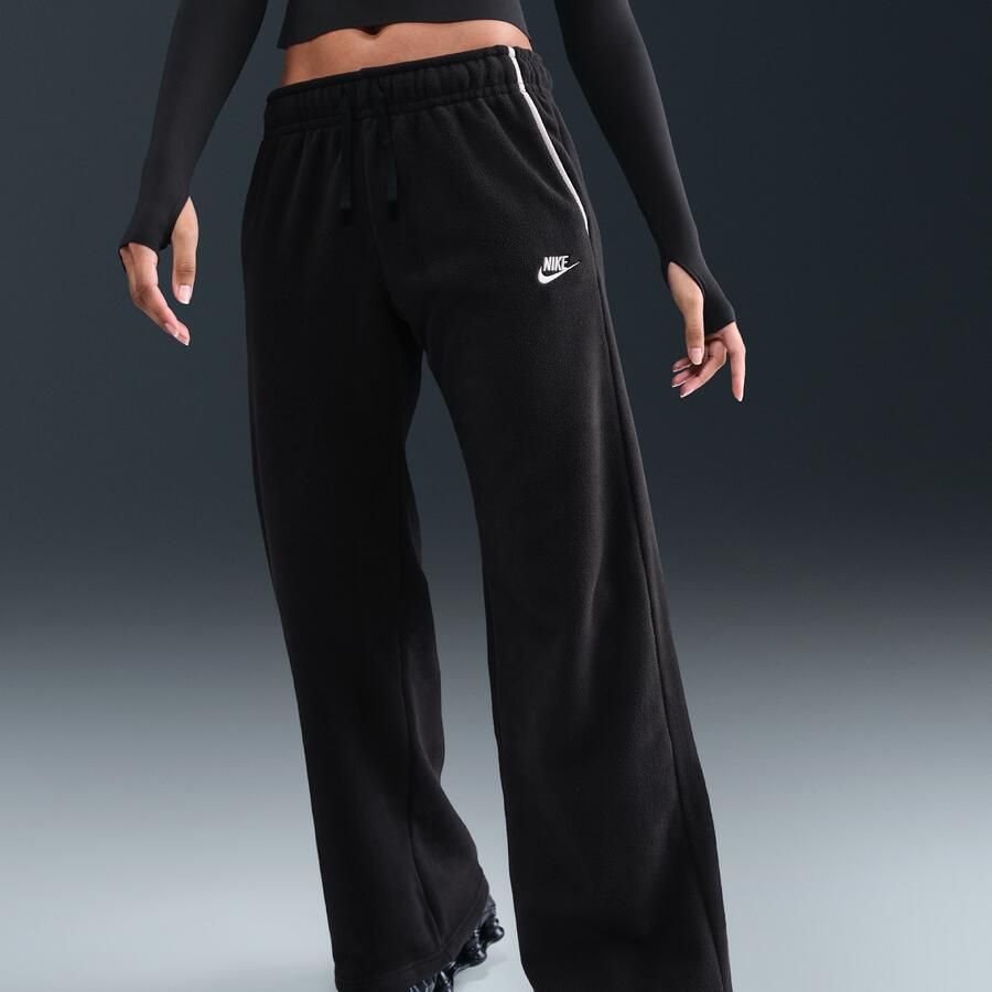 Nike Club Fleece comfortabele broek met wijde pijpen en halfhoge taille voor dames Zwart