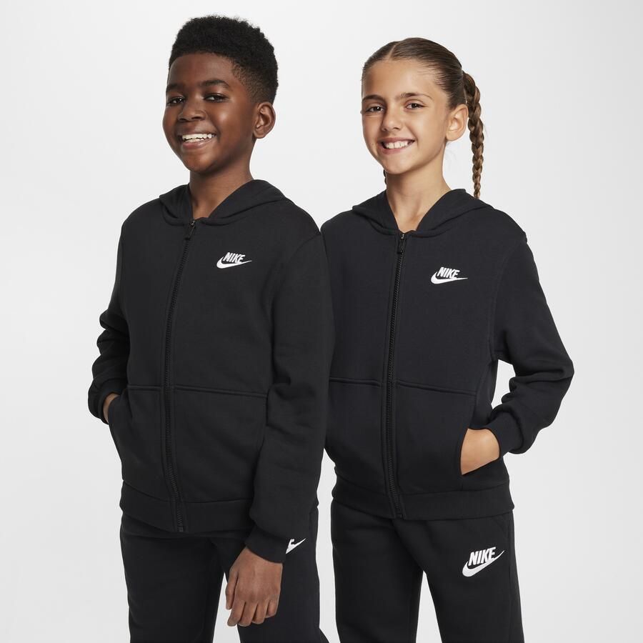 Nike Club Fleece hoodie van sweatstof met rits over de hele lengte voor kids Zwart - Foto 4