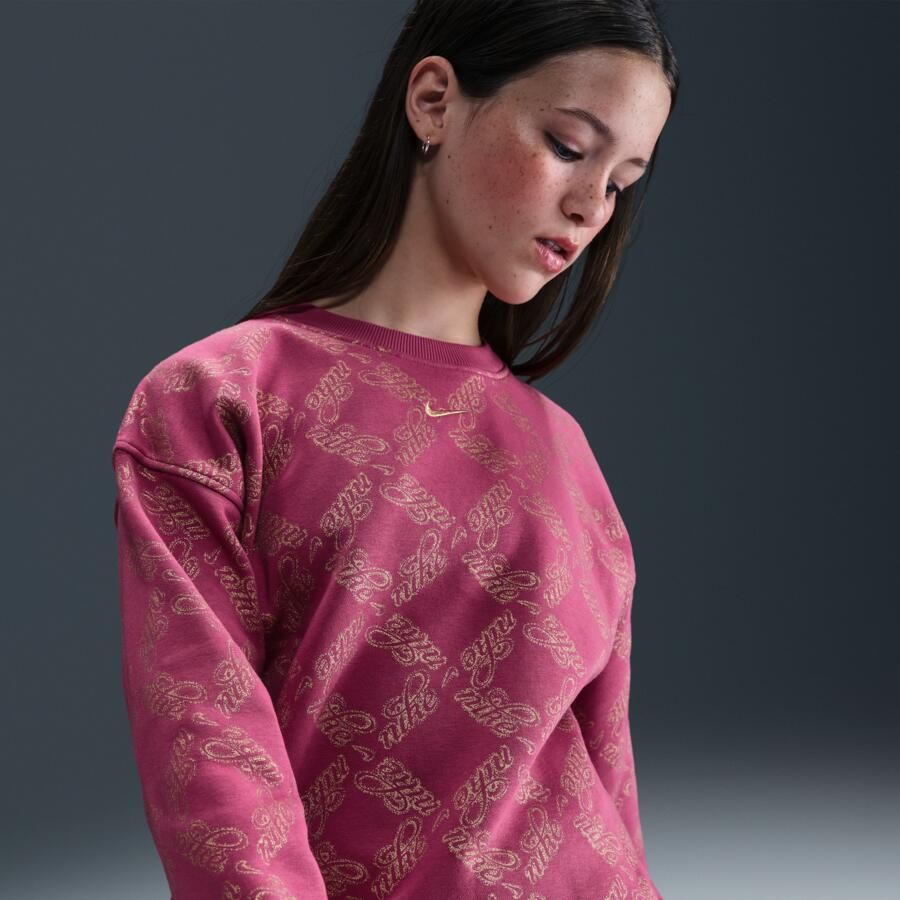 Nike Club Fleece oversized sweatshirt met ronde hals voor meisjes Paars - Foto 4