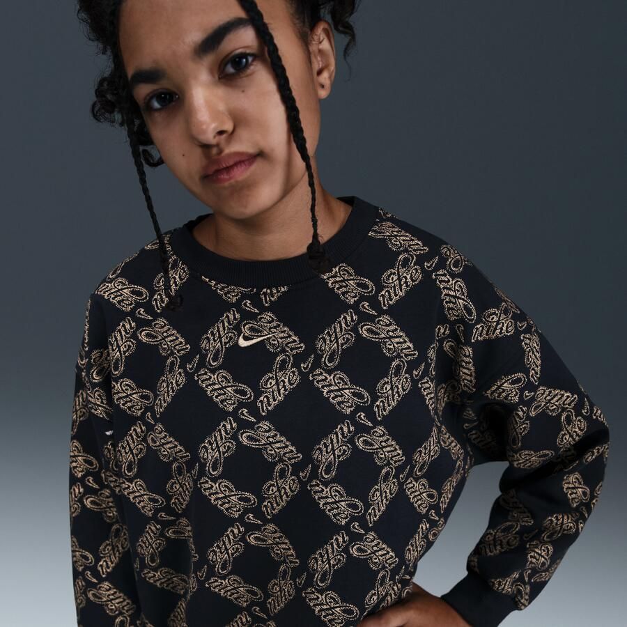 Nike Club Fleece oversized sweatshirt met ronde hals voor meisjes Zwart - Foto 4