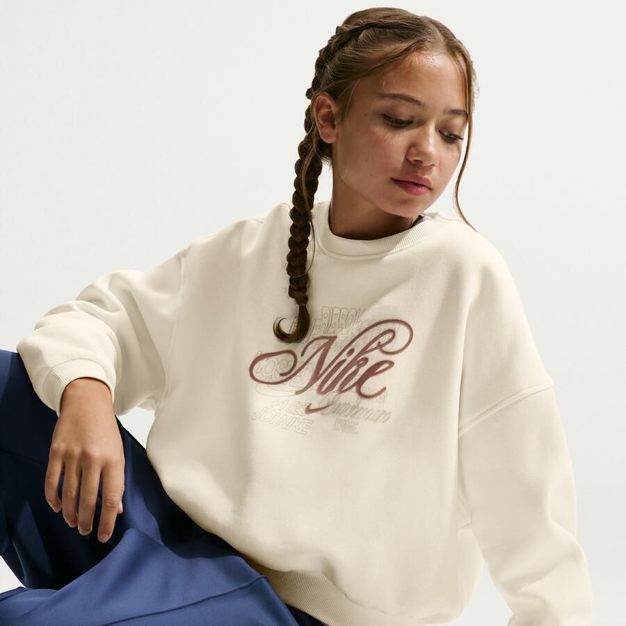 Nike Club Fleece recht sweatshirt met ronde hals voor meisjes Bruin - Foto 2