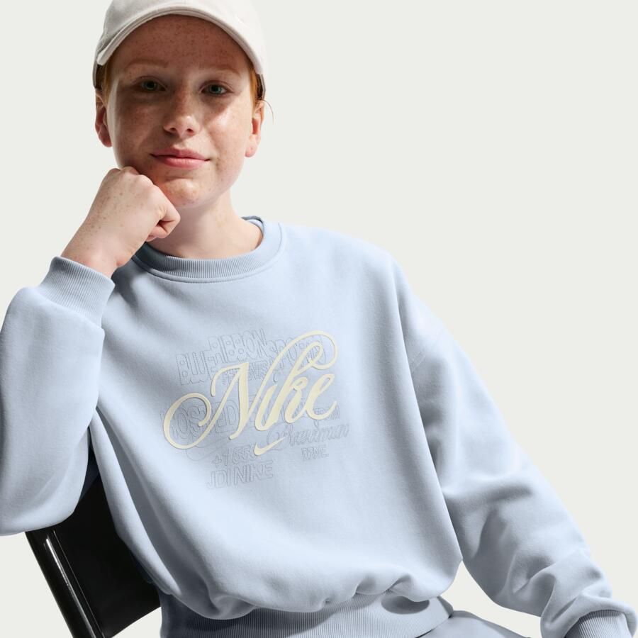 Nike Club Fleece recht sweatshirt met ronde hals voor meisjes Grijs