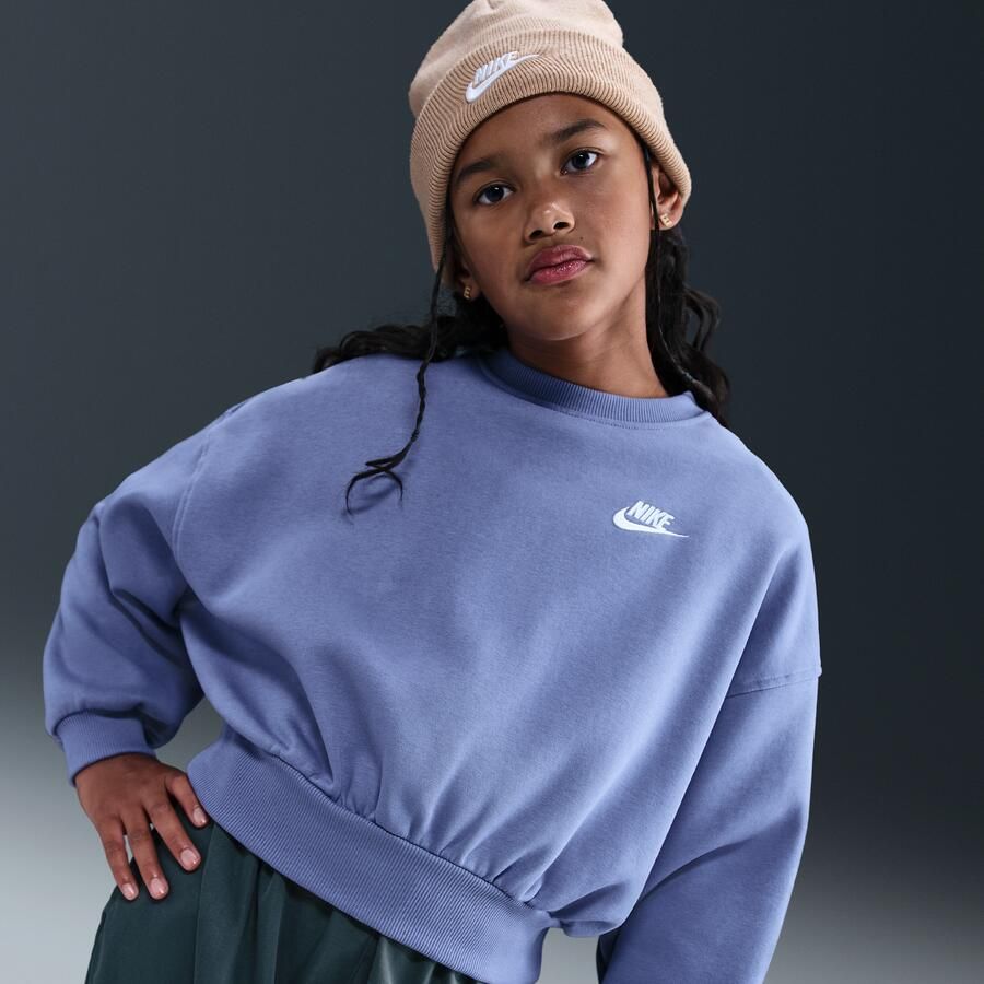 Nike Club Fleece sweatshirt met ronde hals en recht design voor meisjes Blauw - Foto 4