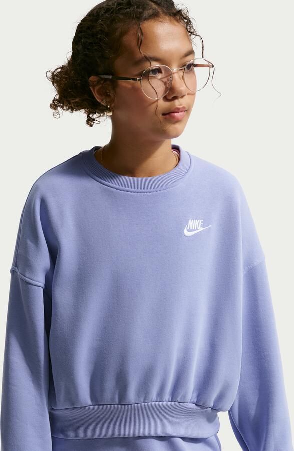 Nike Club Fleece sweatshirt met ronde hals en recht design voor meisjes Paars