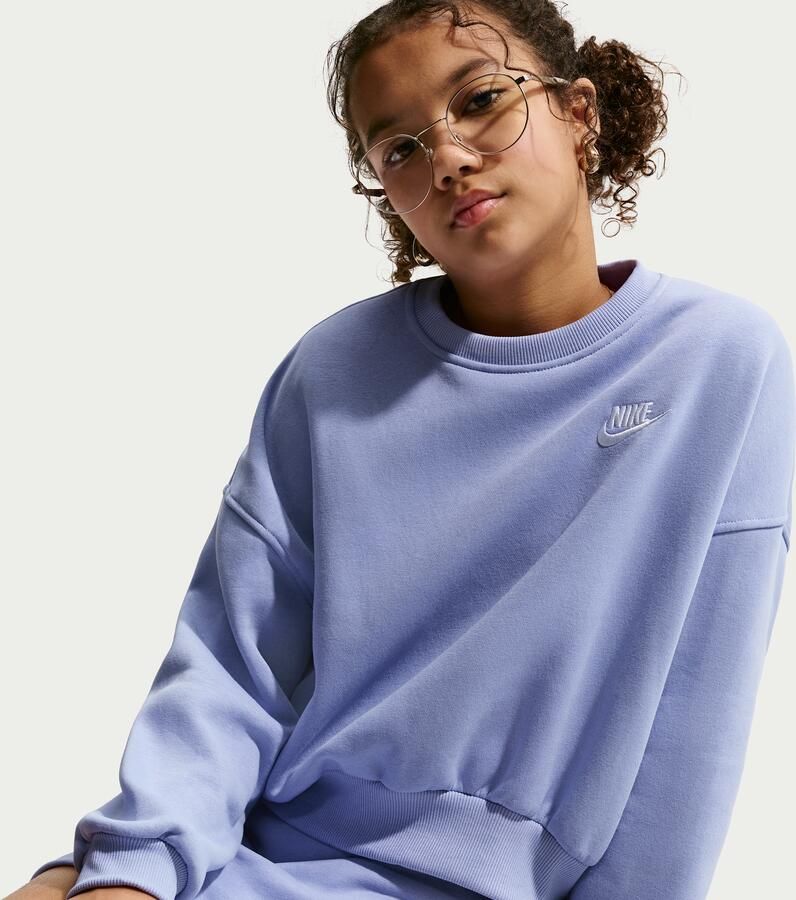Nike Club Fleece sweatshirt met ronde hals en recht design voor meisjes Paars - Foto 3