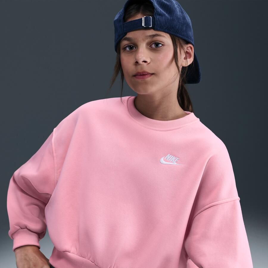 Nike Club Fleece sweatshirt met ronde hals en recht design voor meisjes Roze - Foto 4