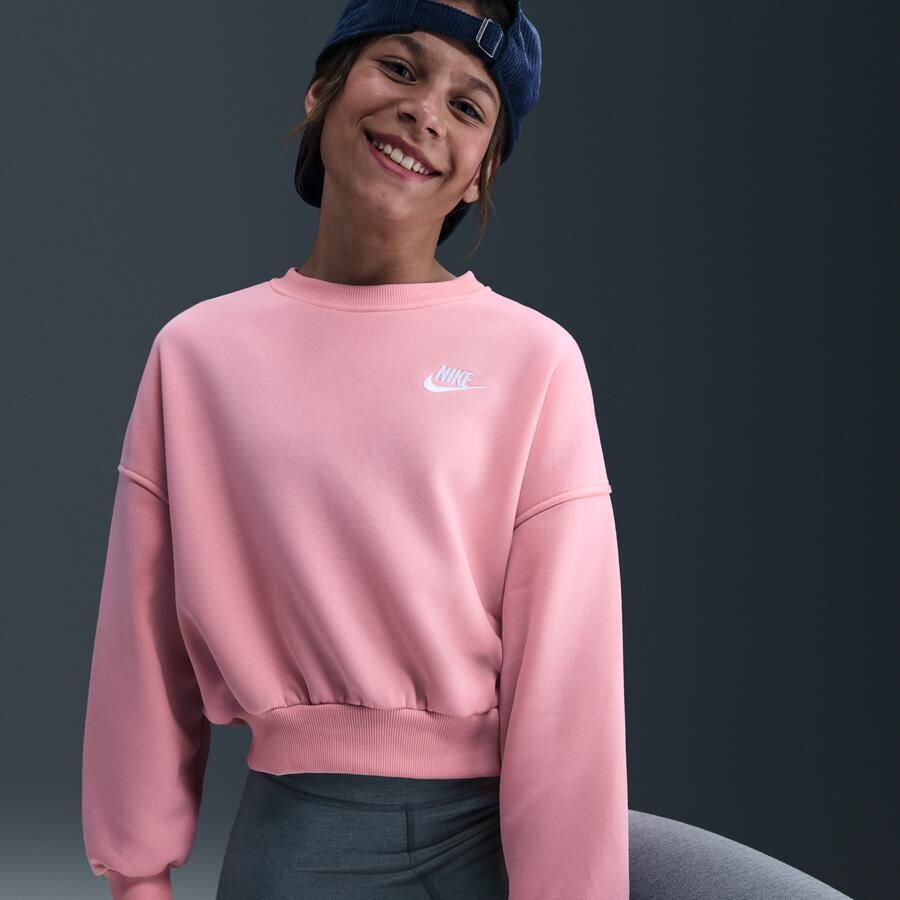 Nike Club Fleece sweatshirt met ronde hals en recht design voor meisjes Roze - Foto 2