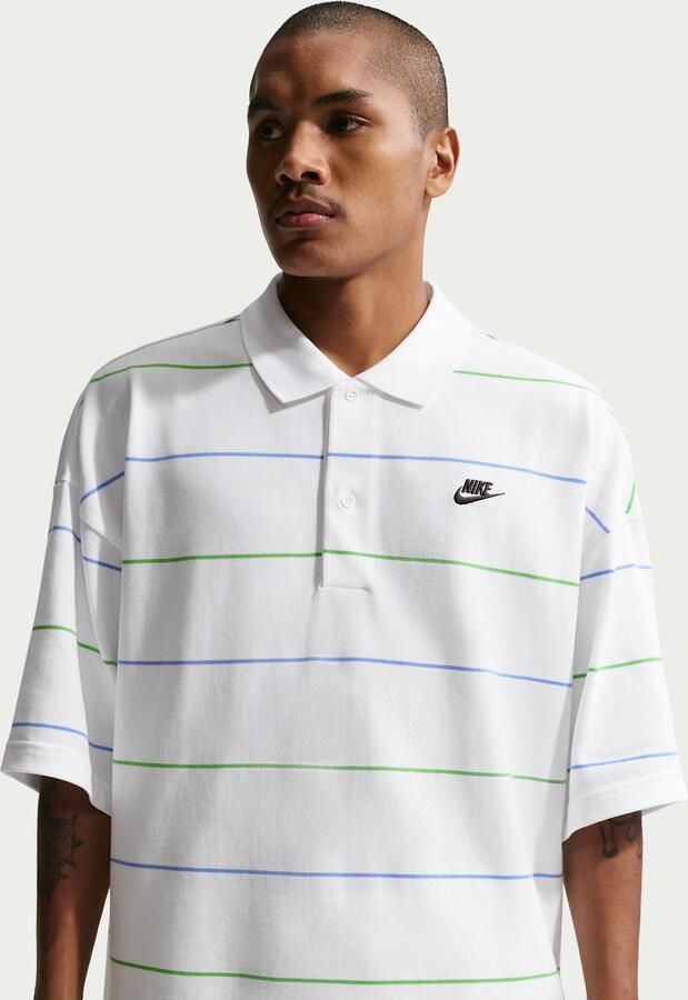 Nike Club oversized gestreepte polo voor heren Wit - Foto 4