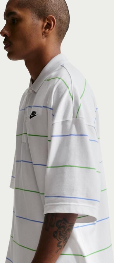 Nike Club oversized gestreepte polo voor heren Wit - Foto 3