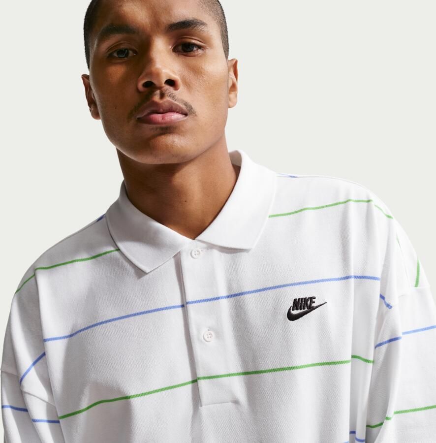Nike Club oversized gestreepte polo voor heren Wit - Foto 2