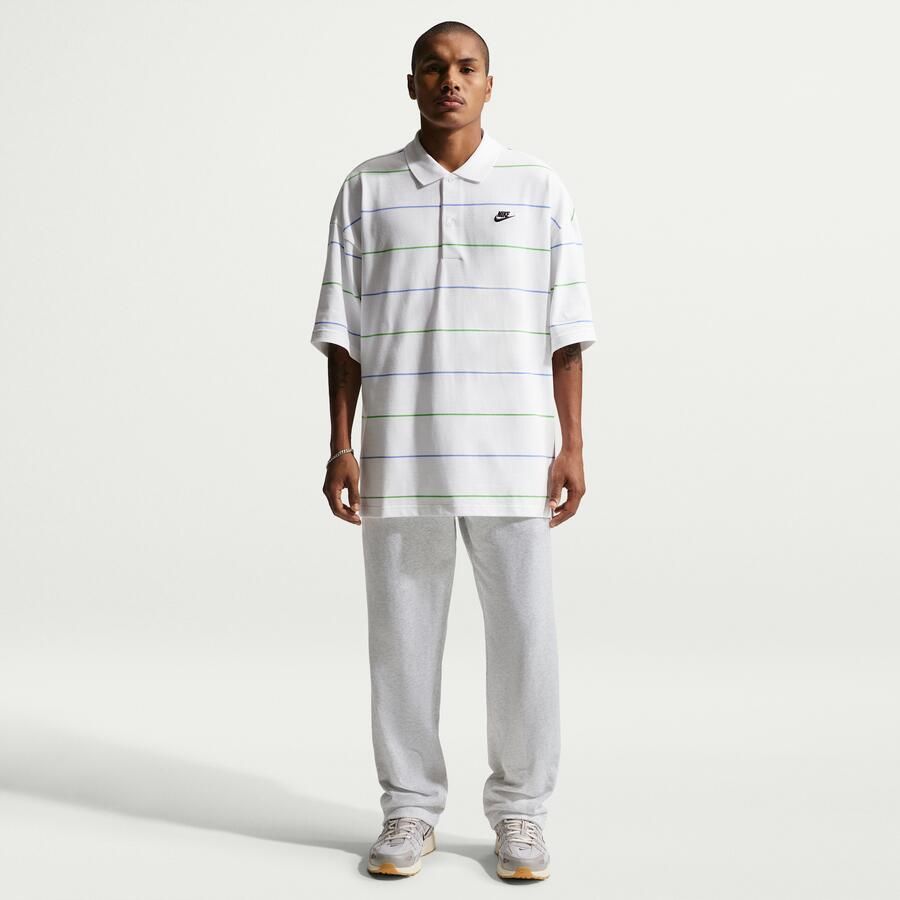 Nike Club oversized gestreepte polo voor heren Wit