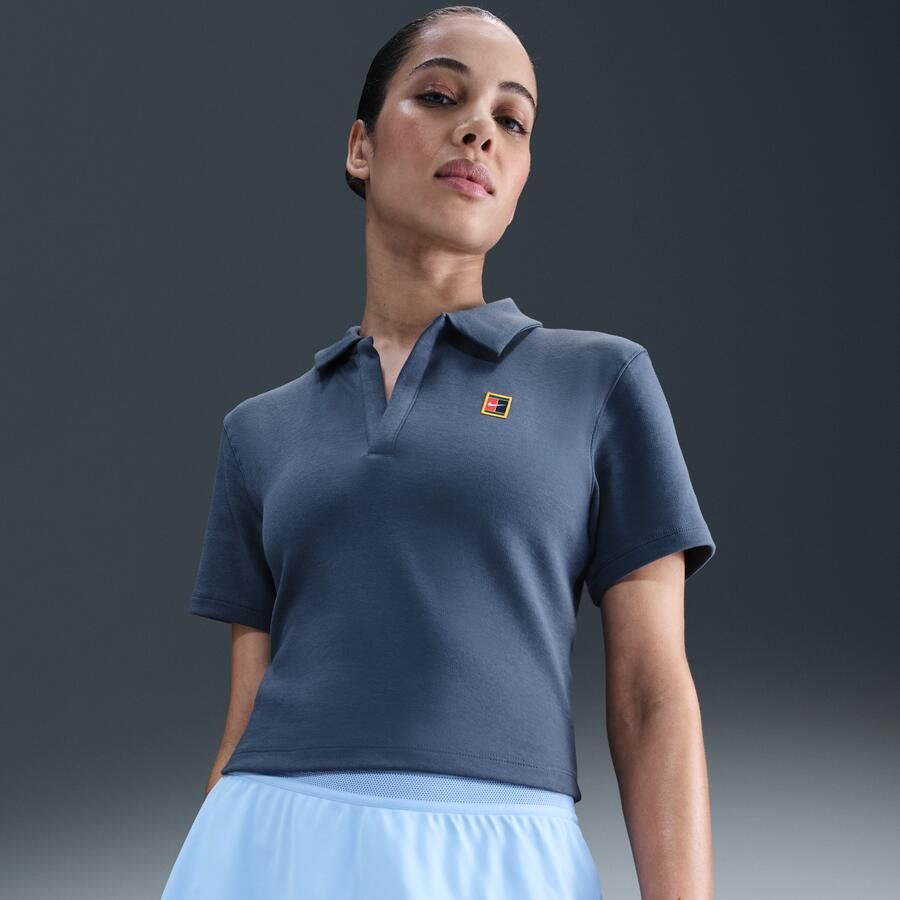 Nike Court Heritage cropped tennispolo met korte mouwen voor dames Blauw - Foto 4