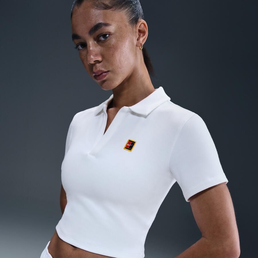 Nike Court Heritage cropped tennispolo met korte mouwen voor dames Wit - Foto 4