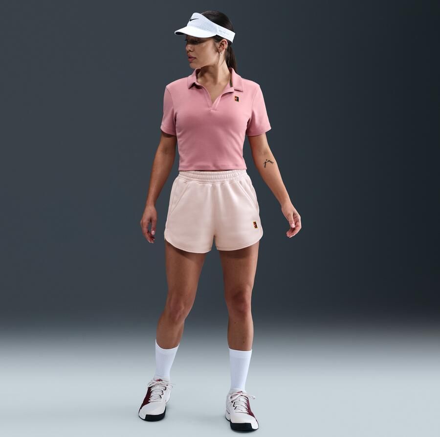 Nike Court Heritage tennisshorts van fleece met halfhoge taille voor dames Roze - Foto 4