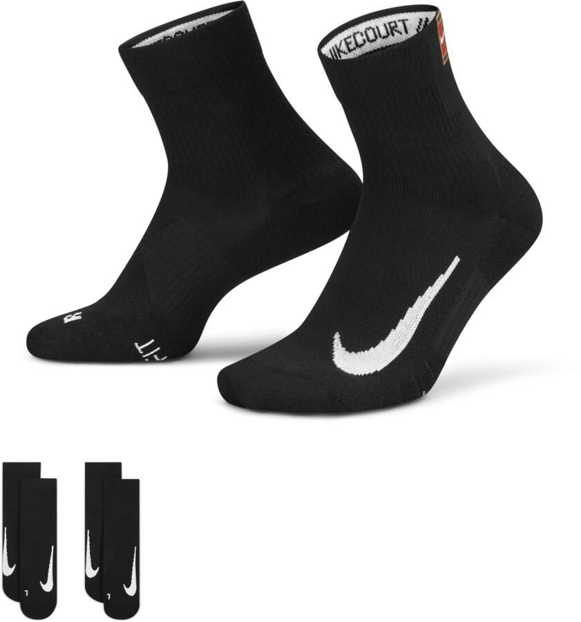 Nike Court Multiplier Max Enkelsokken voor tennis (2 paar) Zwart