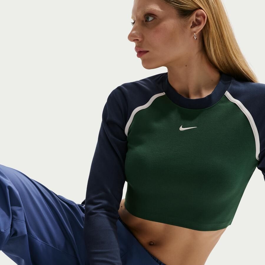 Nike cropped top met lange mouwen voor dames Groen - Foto 2