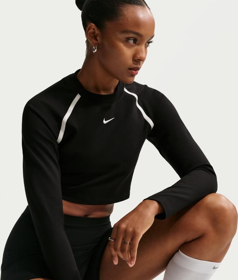 Nike cropped top met lange mouwen voor dames Zwart - Foto 3