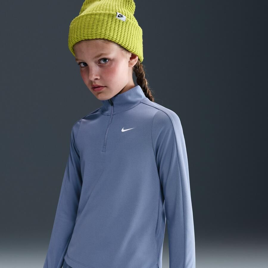 Nike Dri-FIT meisjestop met lange mouwen en korte rits Blauw - Foto 4