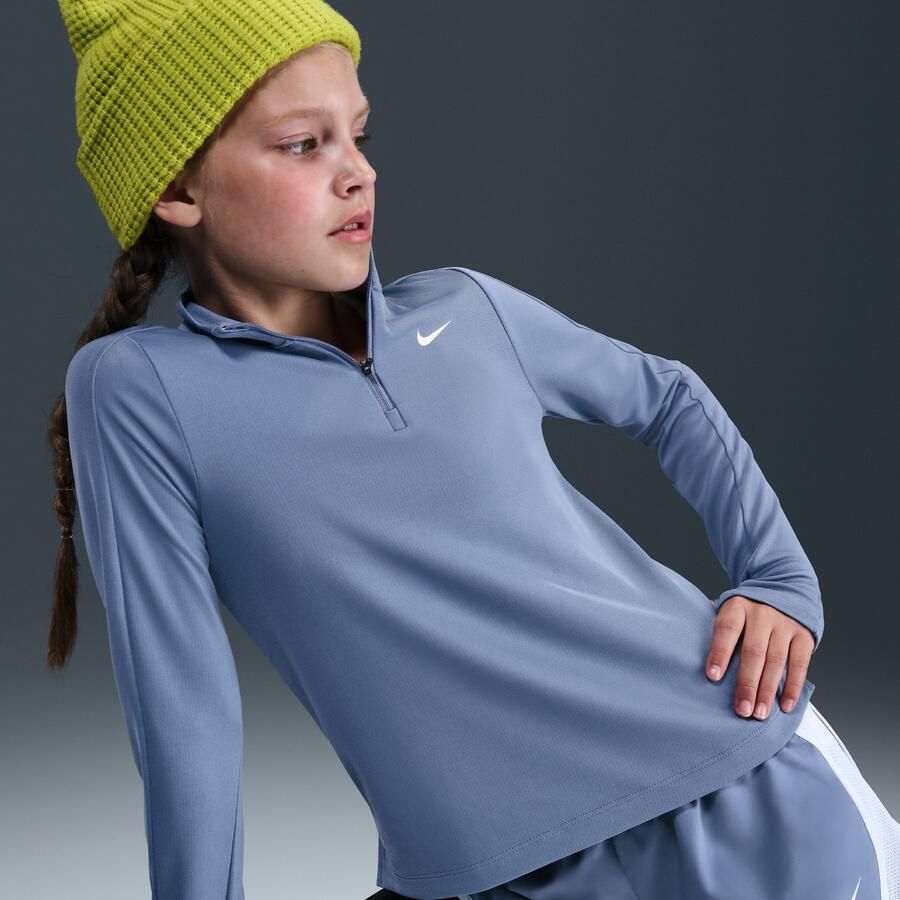 Nike Dri-FIT meisjestop met lange mouwen en korte rits Blauw - Foto 2