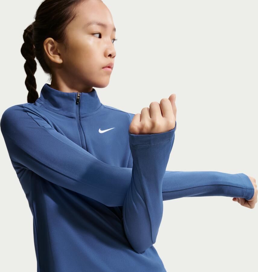 Nike Dri-FIT meisjestop met lange mouwen en korte rits Blauw - Foto 4