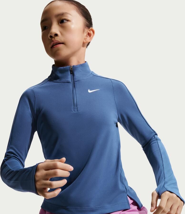 Nike Dri-FIT meisjestop met lange mouwen en korte rits Blauw - Foto 2