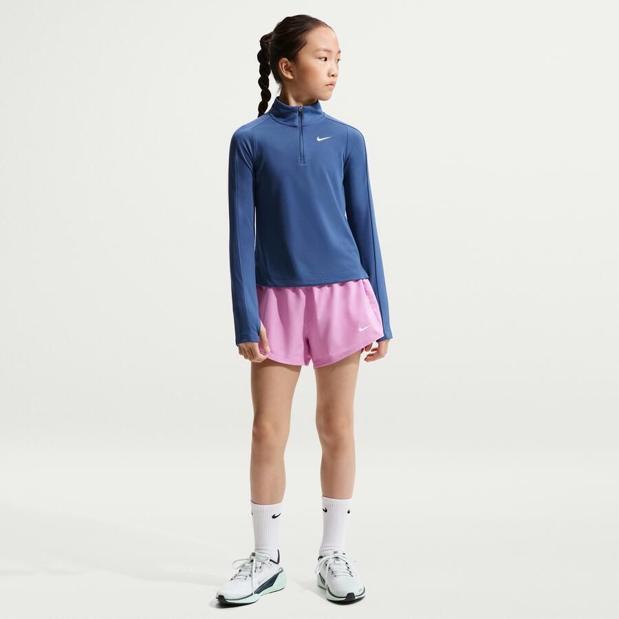Nike Dri-FIT meisjestop met lange mouwen en korte rits Blauw