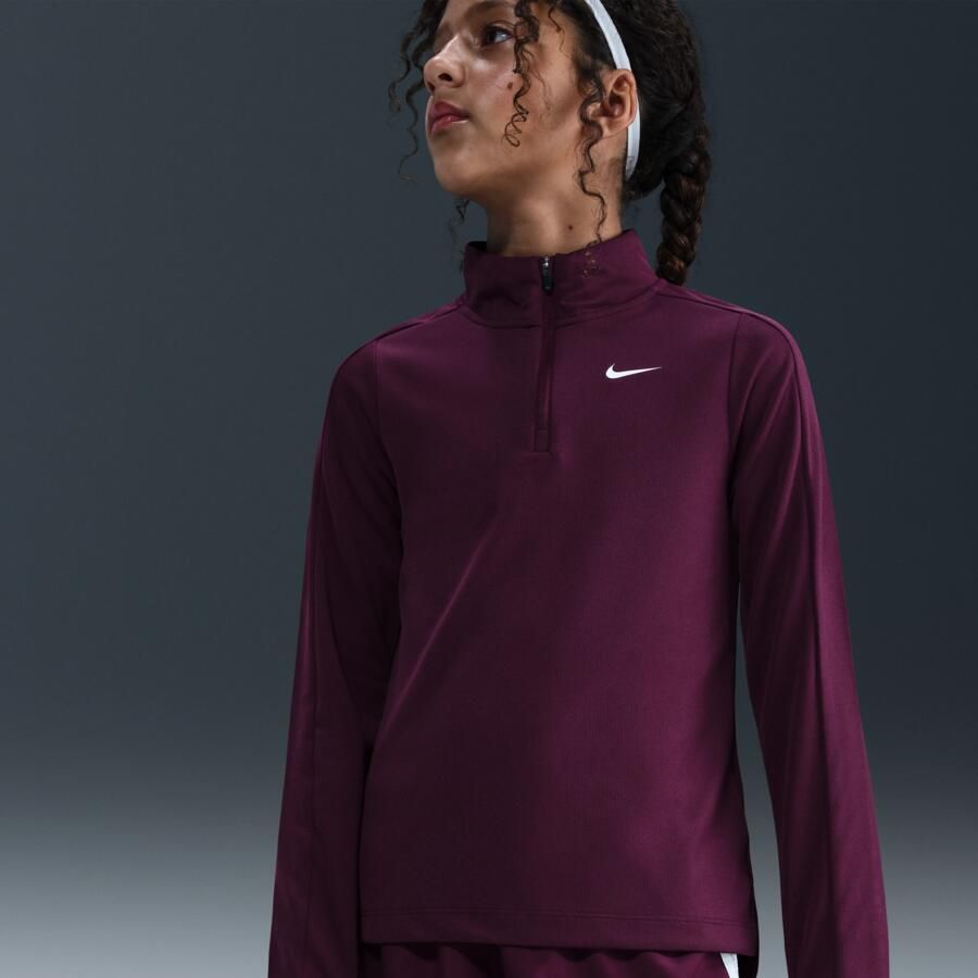 Nike Dri-FIT meisjestop met lange mouwen en korte rits Rood - Foto 4
